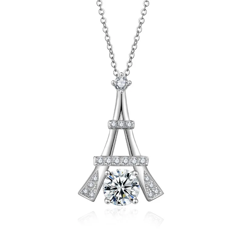 HZ1463WD S925 Silver 18K Gold Round Moissanite Romantic Necklace Center Stone 6.5mm/1.0ct