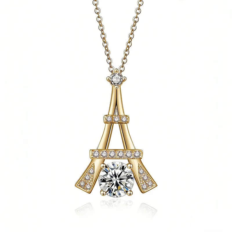 HZ1463WD S925 Silver 18K Gold Round Moissanite Romantic Necklace Center Stone 6.5mm/1.0ct