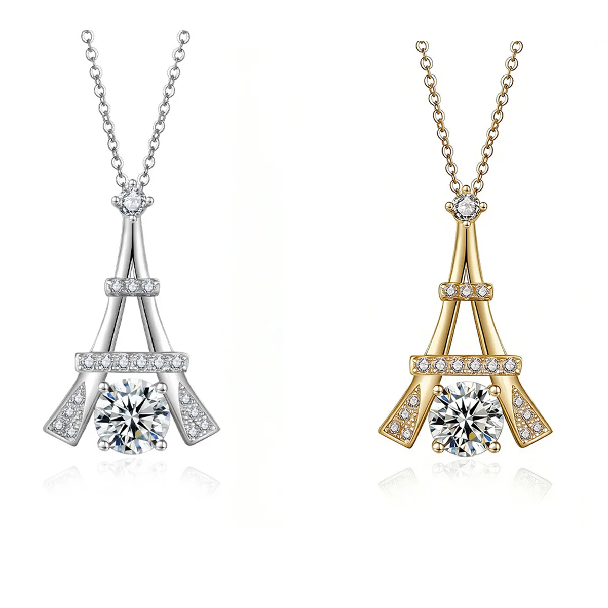 HZ1463WD S925 Silver 18K Gold Round Moissanite Romantic Necklace Center Stone 6.5mm/1.0ct