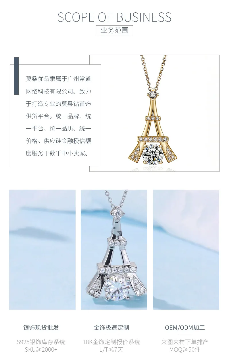 HZ1463WD S925 Silver 18K Gold Round Moissanite Romantic Necklace Center Stone 6.