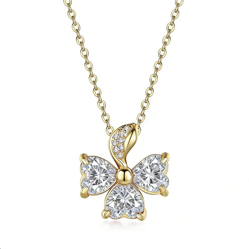 FX39898 S925 Silver 18K Gold Heart Moissanite Necklace 2.43ct