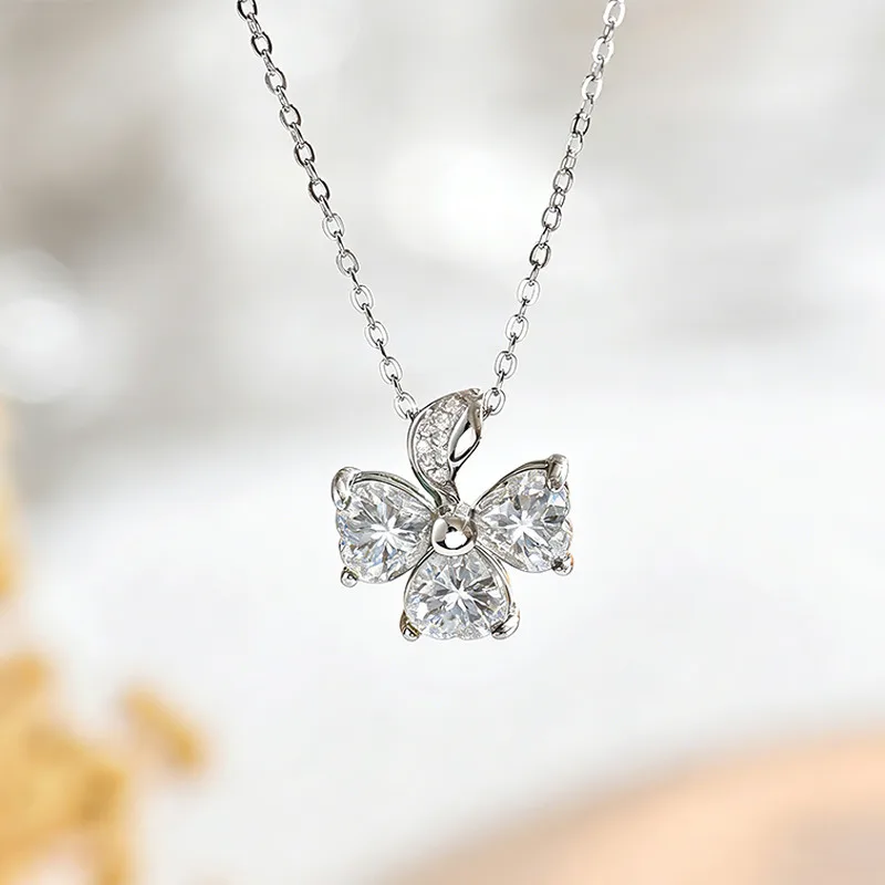 FX39898 S925 Silver 18K Gold Heart Moissanite Necklace 2.43ct