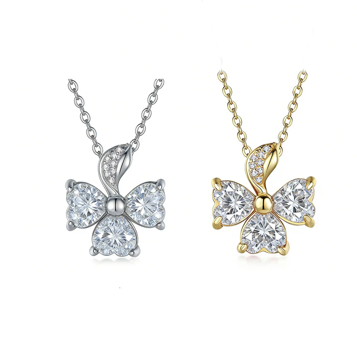 FX39898 S925 Silver 18K Gold Heart Moissanite Necklace 2.43ct
