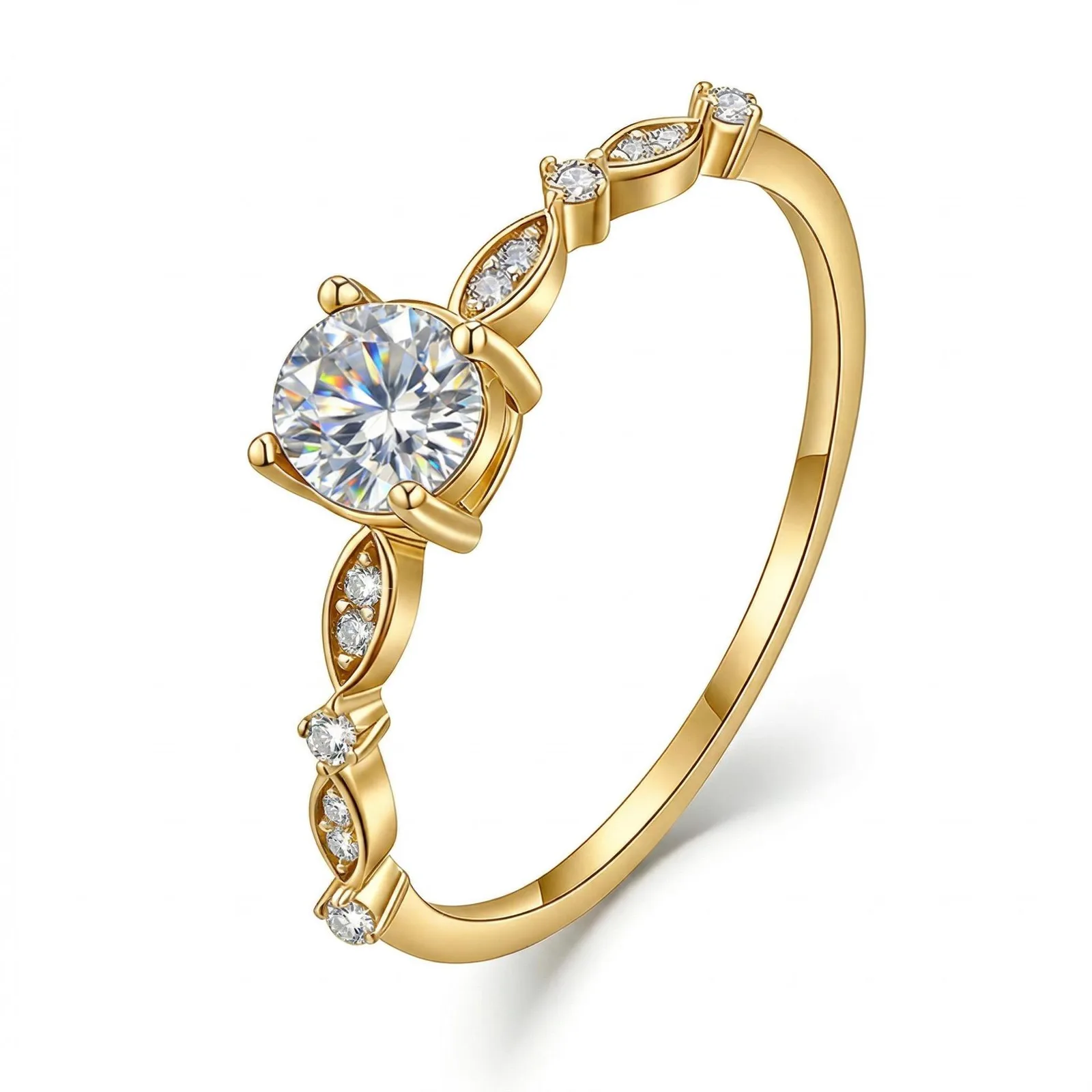 FX39518 S925 Silver 18K Gold Round Moissanite Small Confession Ring Women's Ring Center Stone 5.5mm/0.6ct