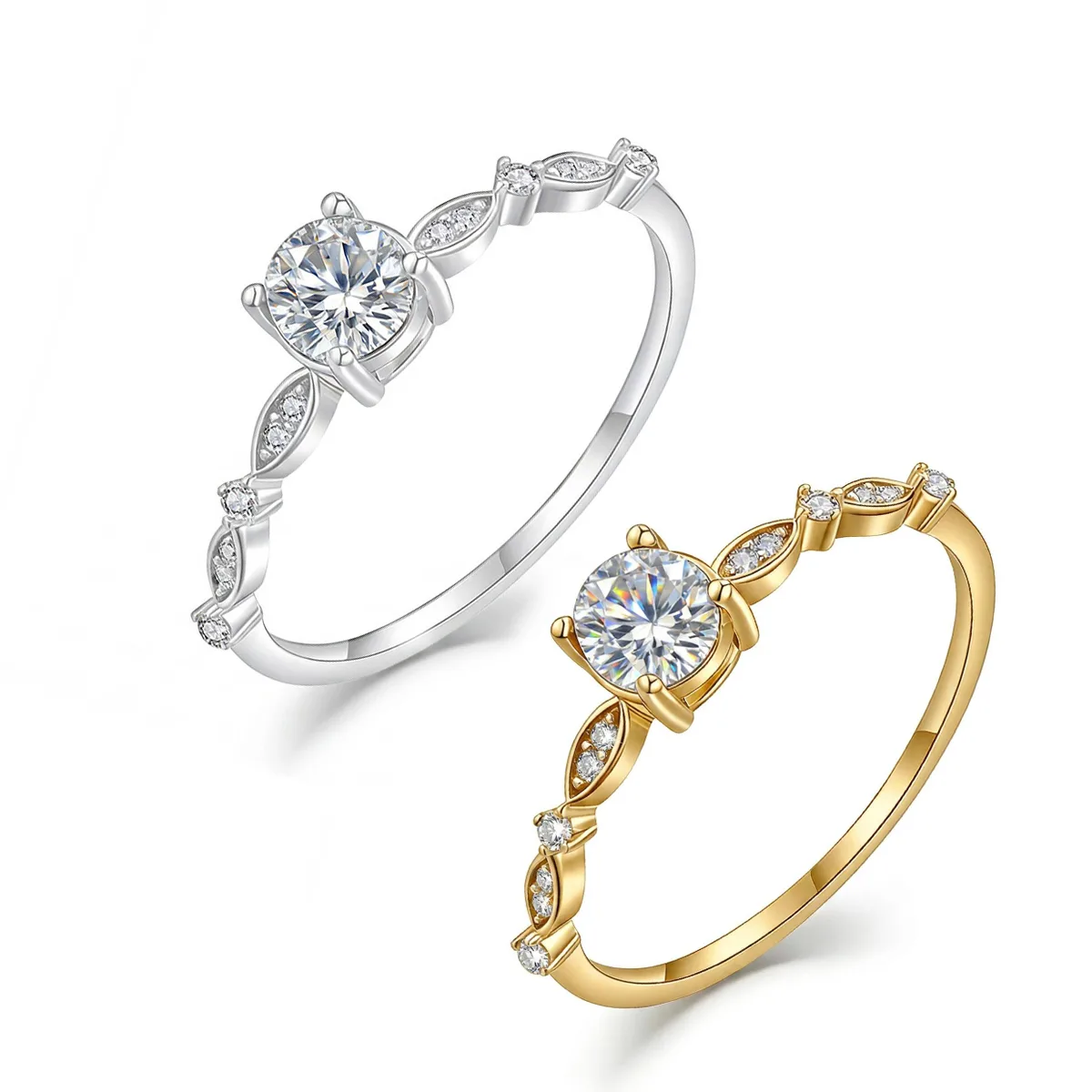FX39518 S925 Silver 18K Gold Round Moissanite Small Confession Ring Women's Ring Center Stone 5.5mm/0.6ct