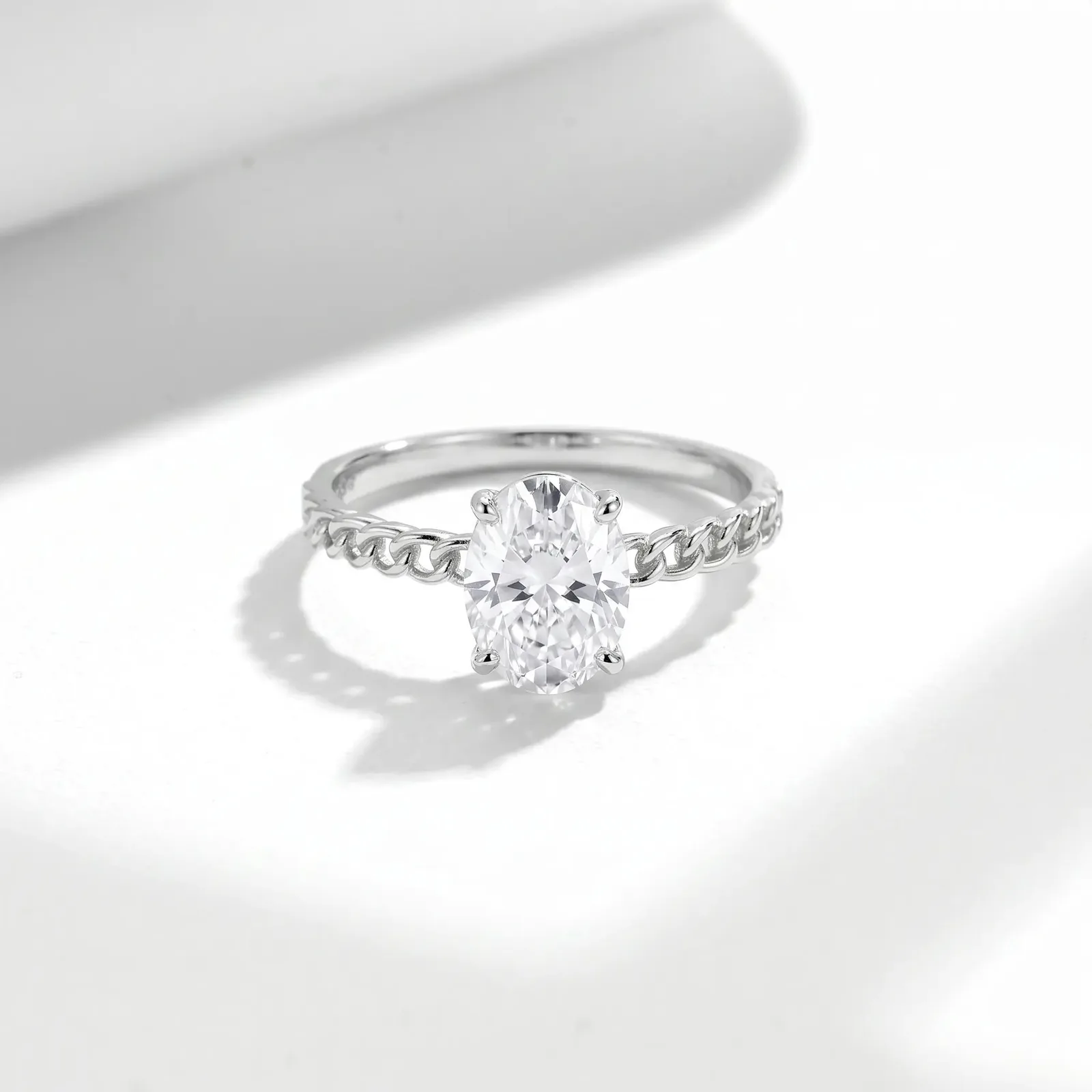 FX39511 S925 Silver 18K Gold Oval Moissanite Cuban Link Chain Clasp Proposal Ring Women's Ring Center Stone 8*6mm/1.5ct