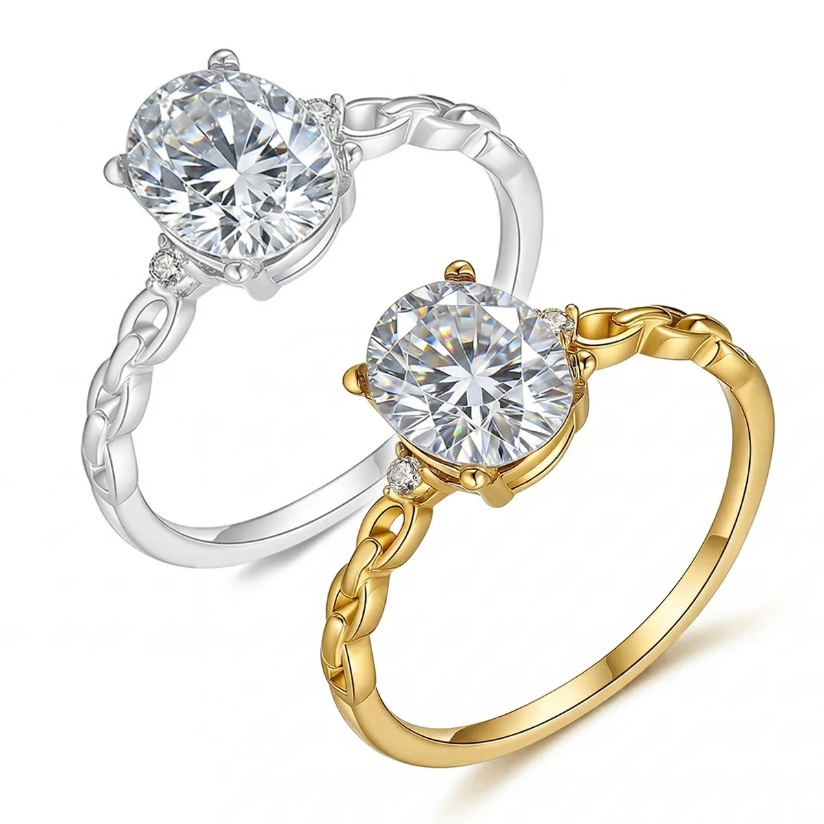 FX39510 S925 Silver 18K Gold Oval Moissanite Ring Clasp Promise Ring Women's Ring Center Stone 8*6mm/1.5ct