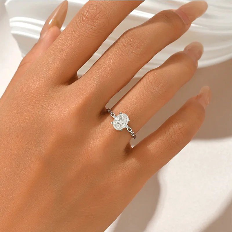 FX39510 S925 Silver 18K Gold Oval Moissanite Ring Clasp Promise Ring Women's Ring Center Stone 8*6mm/1.5ct