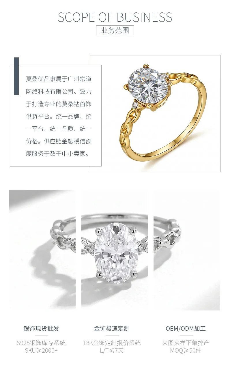 FX39510 S925 Silver 18K Gold Oval Moissanite Ring Clasp Promise Ring Women