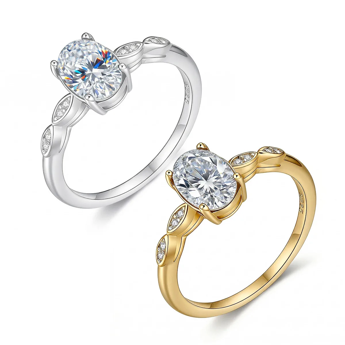 FX39517 S925 Silver 18K Gold Oval Moissanite Anniversary Ring Women's Ring Center Stone 8*6mm/1.5ct