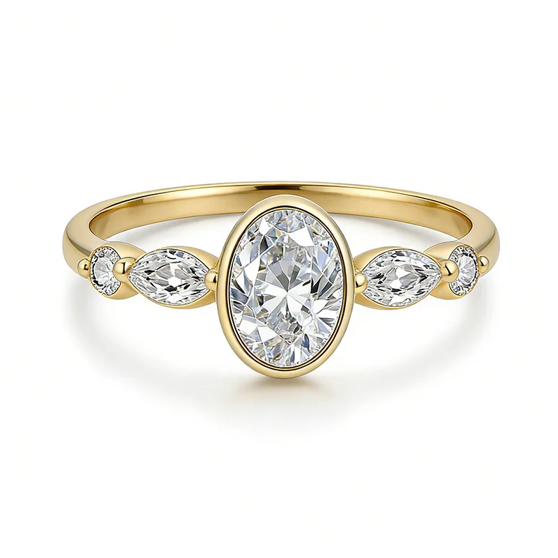 FX39501 S925 Silver 18K Gold Oval Moissanite Light Luxury Confession Ring Women's Ring 1.52
