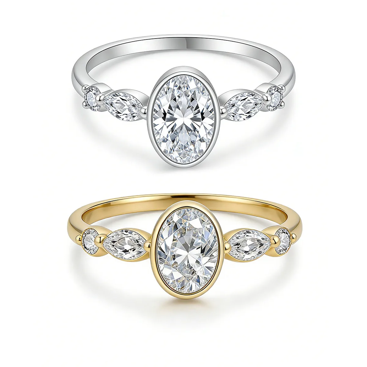 FX39501 S925 Silver 18K Gold Oval Moissanite Light Luxury Confession Ring Women's Ring 1.52
