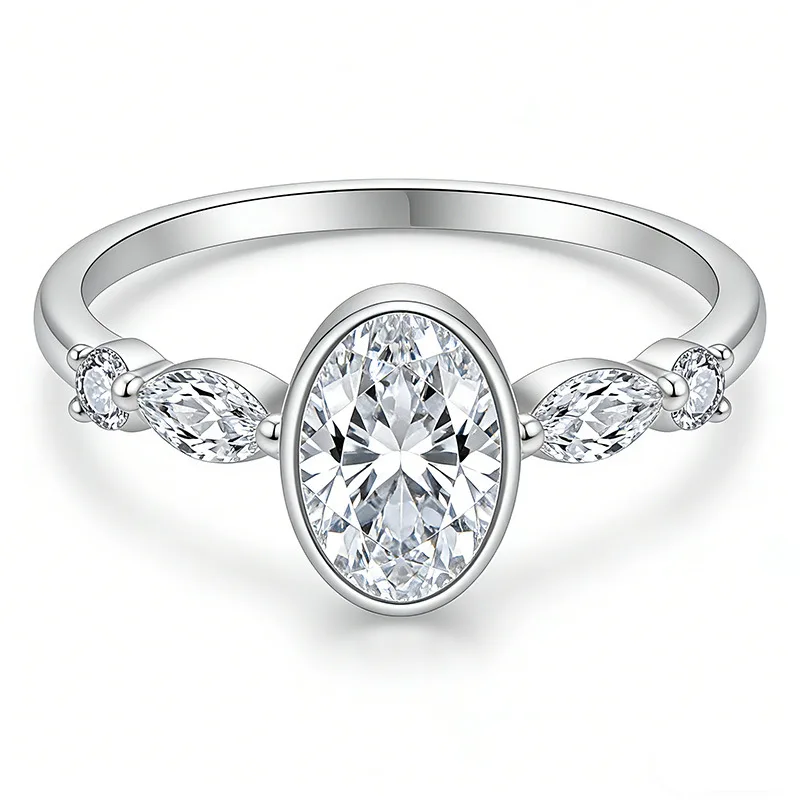 FX39501 S925 Silver 18K Gold Oval Moissanite Light Luxury Confession Ring Women's Ring 1.52