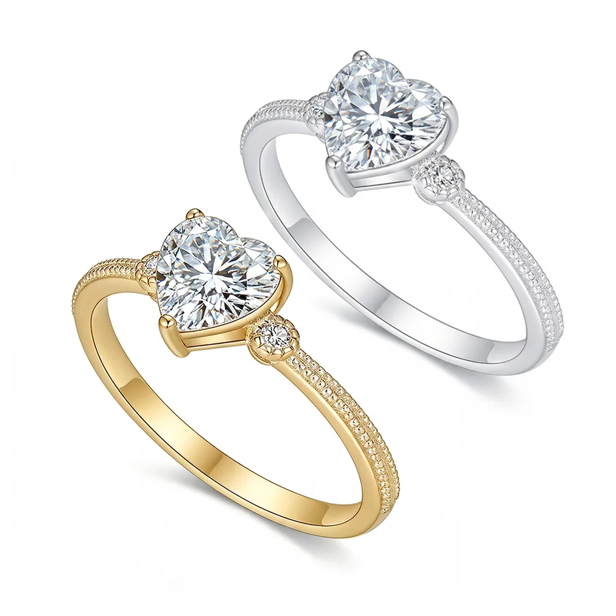 FX39506 S925 Silver 18K Gold Heart Moissanite Light Luxury Wedding Band Women's Ring Center Stone 6.0mm/0.8ct