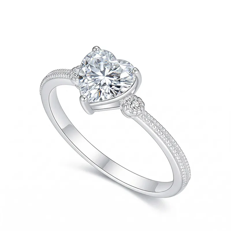 FX39506 S925 Silver 18K Gold Heart Moissanite Light Luxury Wedding Band Women's Ring Center Stone 6.0mm/0.8ct