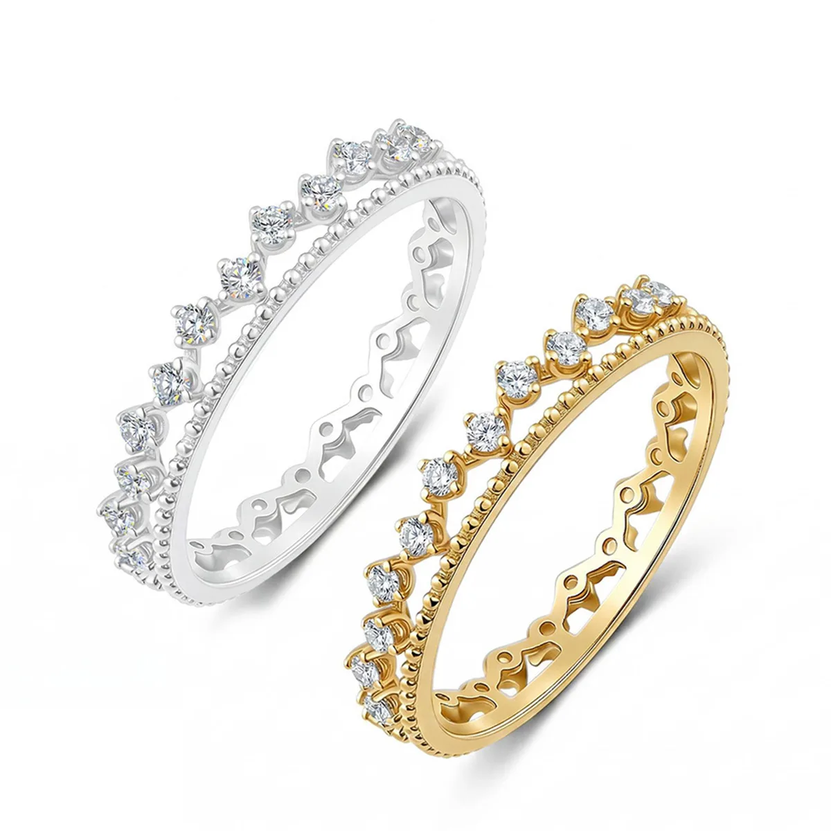 FX39376B S925 Silver 18K Gold Round Moissanite Lace Light Luxury Confession Ring Women's Ring 0.4ct