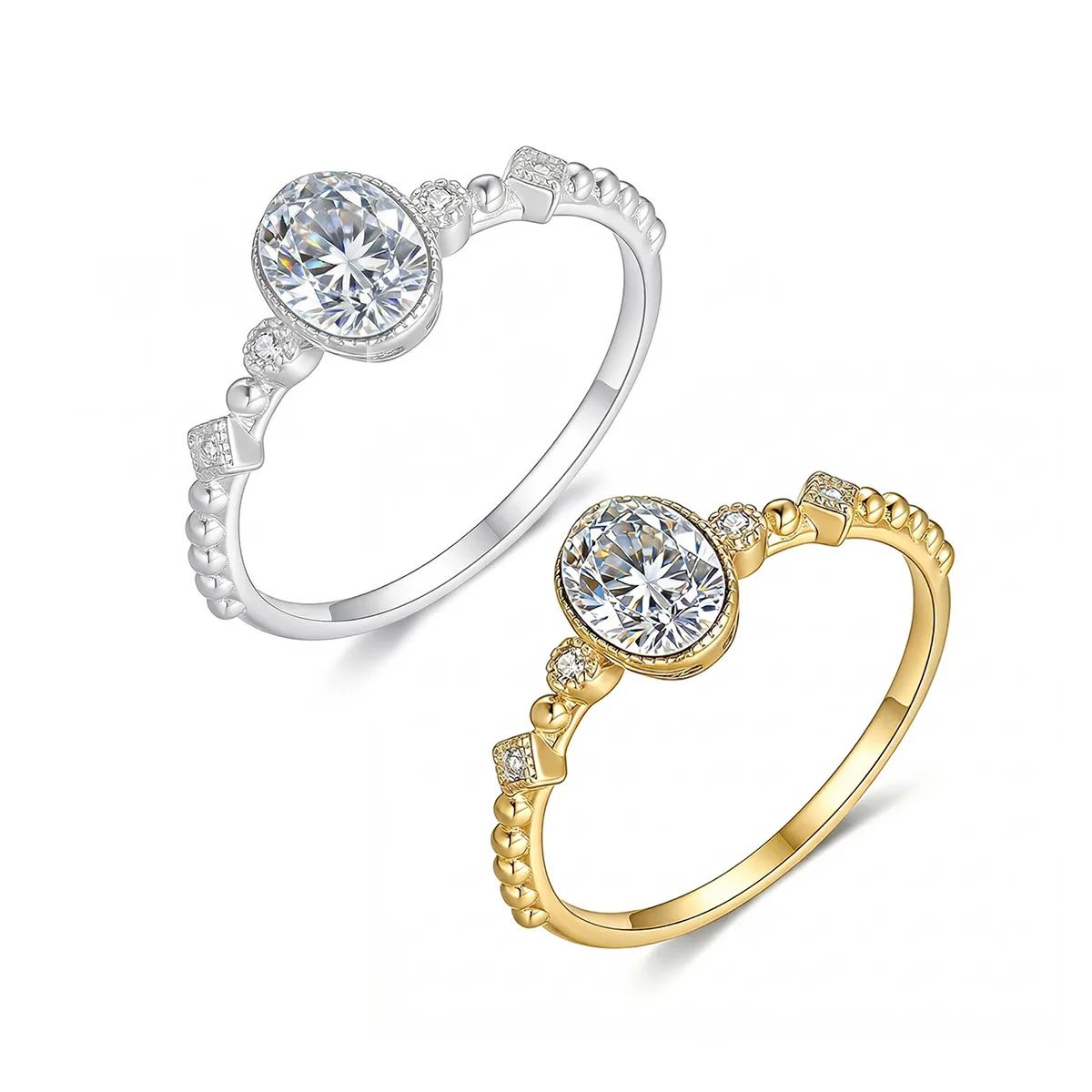 FX39368 S925 Silver 18K Gold Oval Moissanite Starlight Light Luxury Proposal Ring Women's Ring 1.0ct