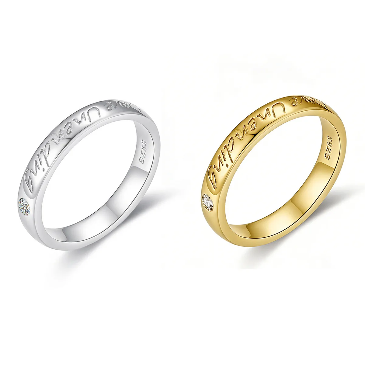 FX39298 S925 Silver 18K Gold love unending Moissanite Couple Bands 0.035ct