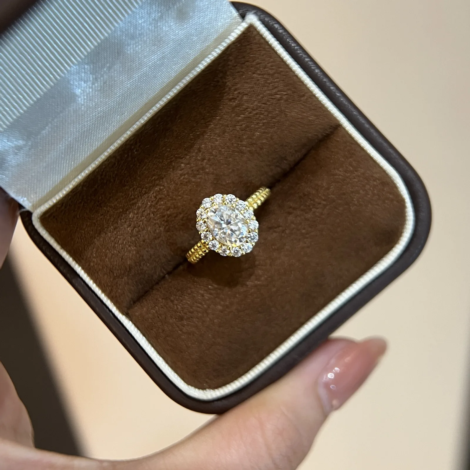 SN096 S925 Silver 18K Yellow Gold Oval Moissanite Light Luxury Proposal Ring Women's Ring Center Stone 8*6mm/1.5ct