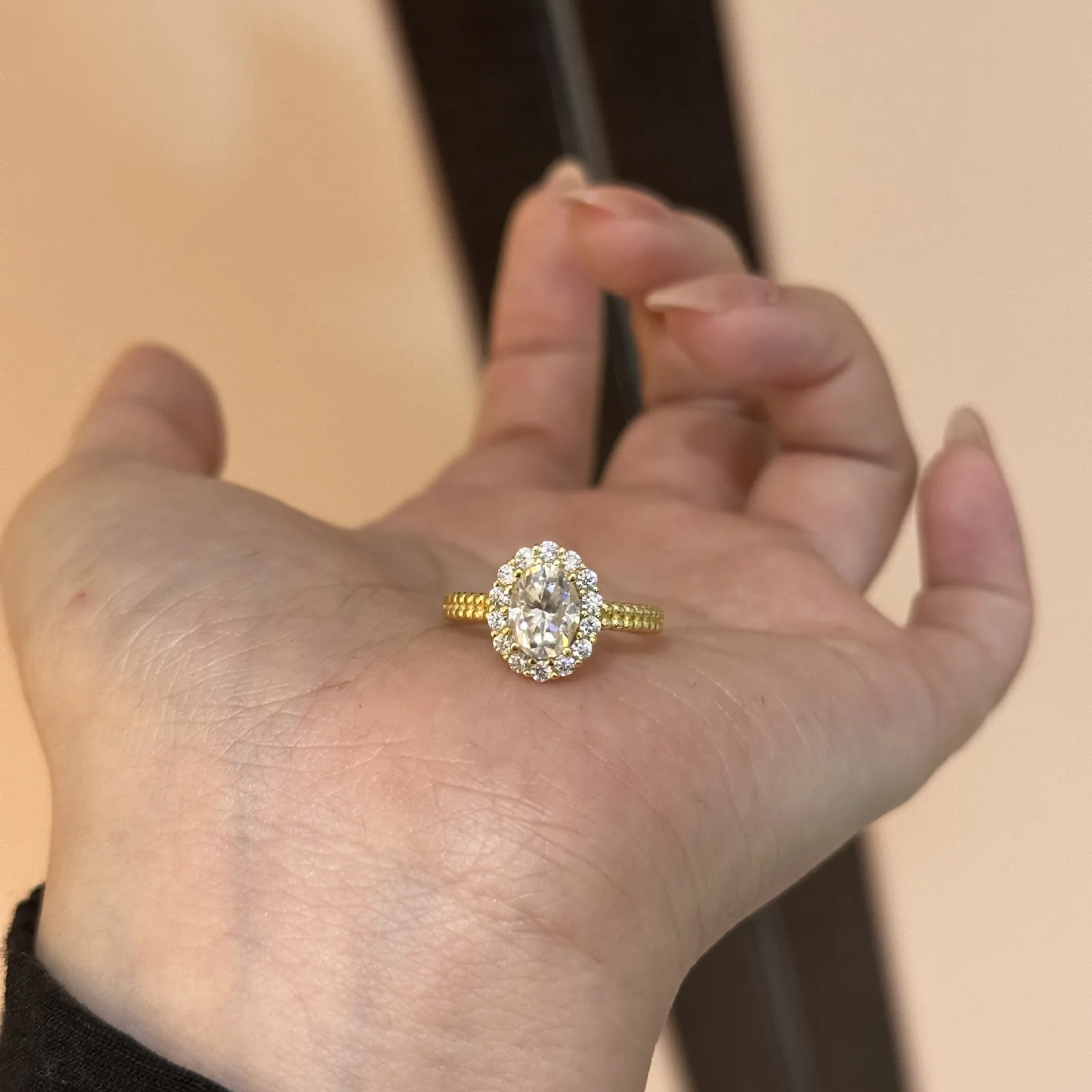 SN096 S925 Silver 18K Yellow Gold Oval Moissanite Light Luxury Proposal Ring Women's Ring Center Stone 8*6mm/1.5ct