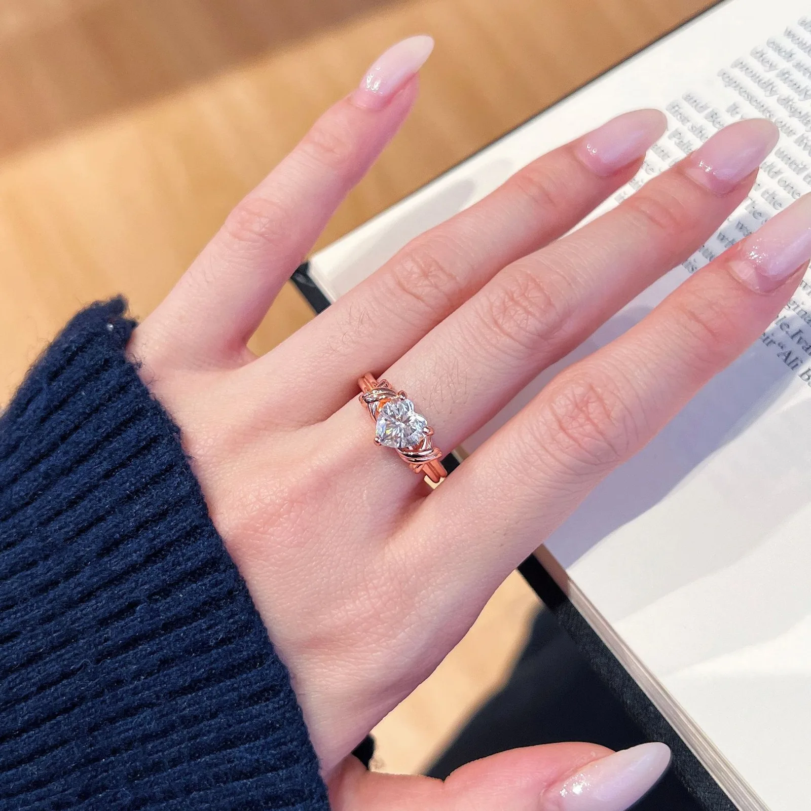 SN500 S925 Silver 18K Rose Gold Heart Moissanite Ring Band Fashion Confession Ring Women's Ring Center Stone 7*7mm/1.2ct