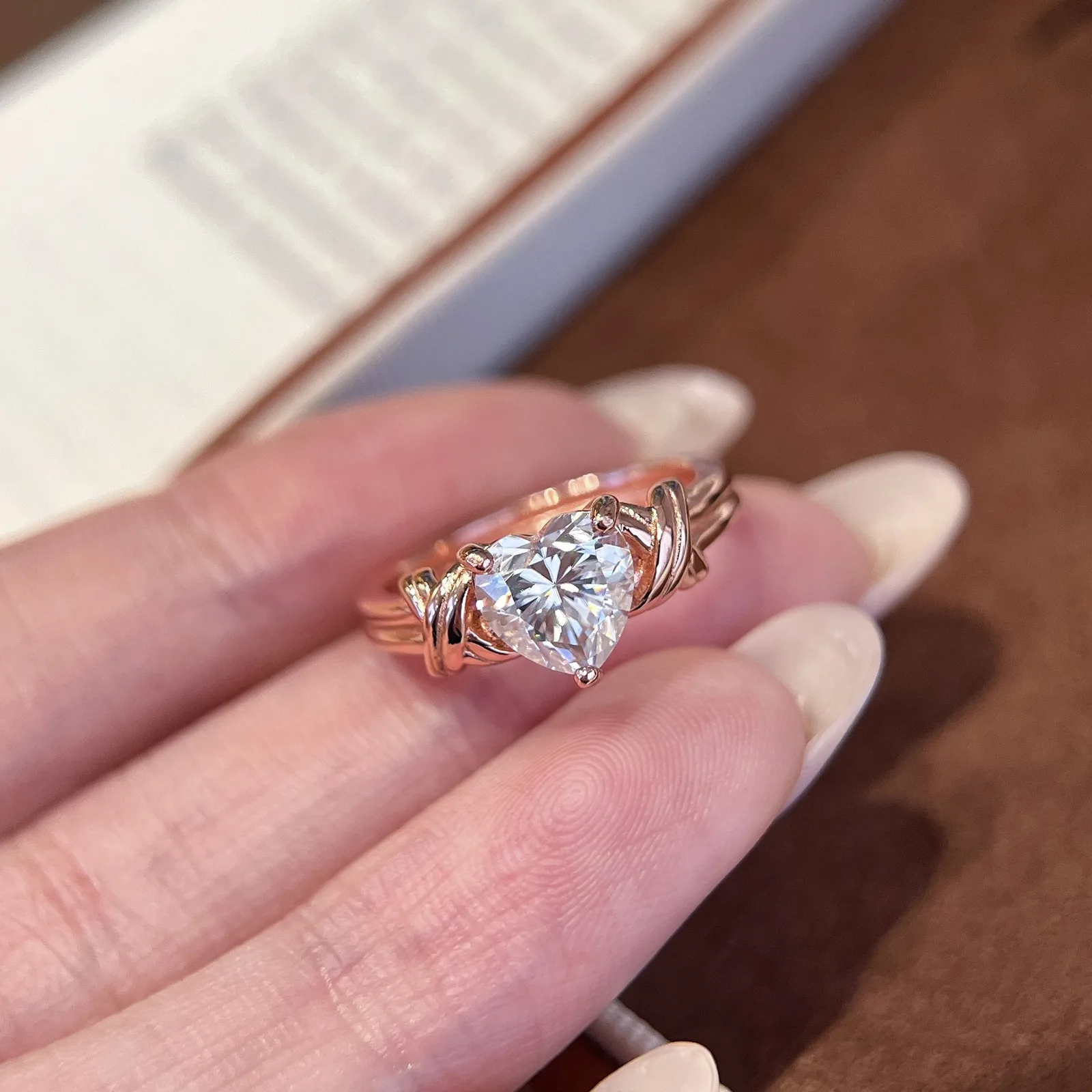 SN500 S925 Silver 18K Rose Gold Heart Moissanite Ring Band Fashion Confession Ring Women's Ring Center Stone 7*7mm/1.2ct