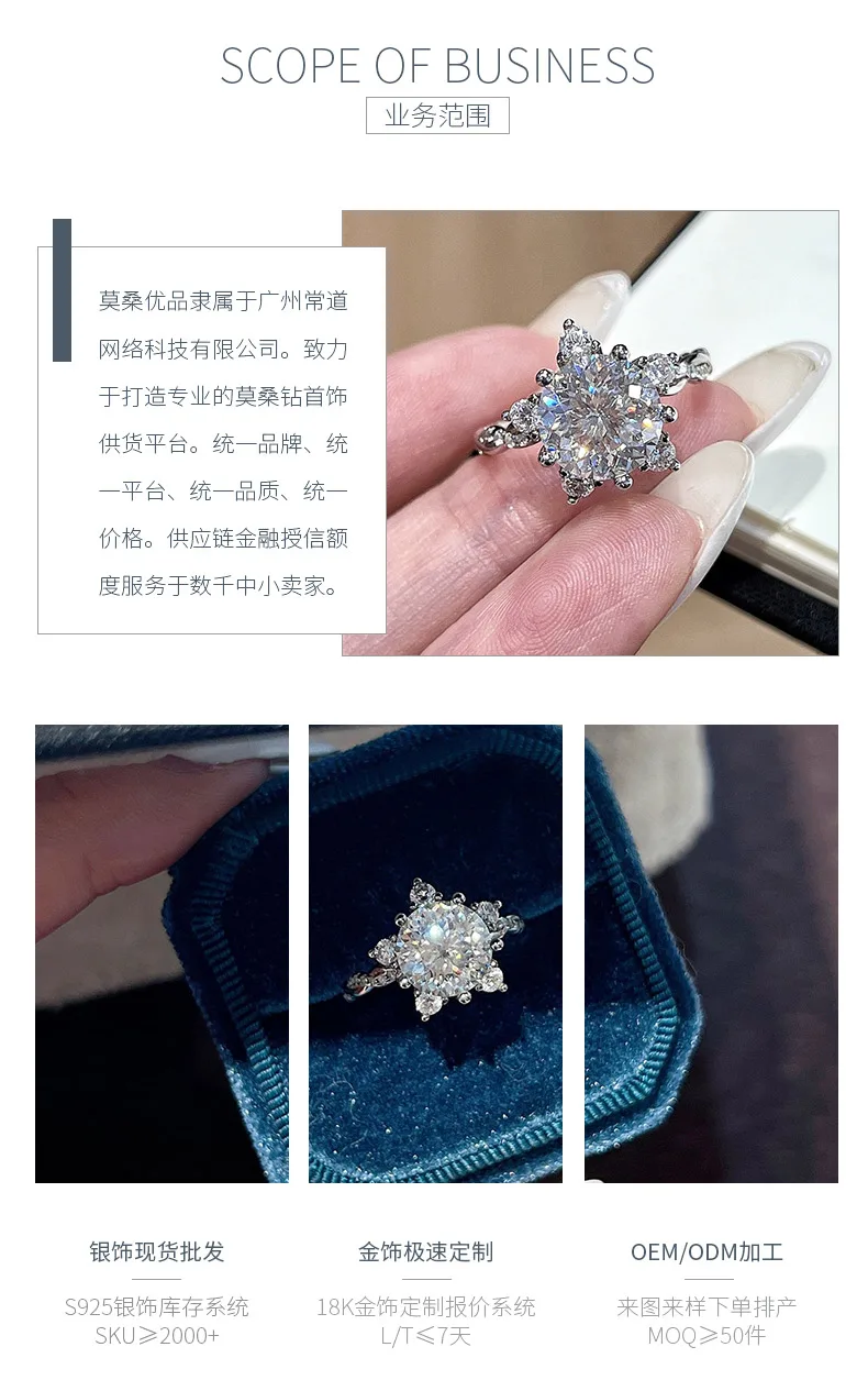 SN458 S925 Silver 18K White Gold Round Moissanite Romantic Snowflake Twisted-Ban