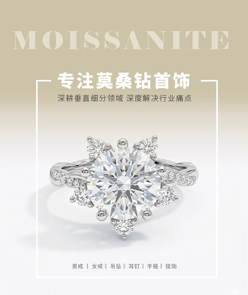 SN458 S925 Silver 18K White Gold Round Moissanite Romantic Snowflake Twisted-Ban