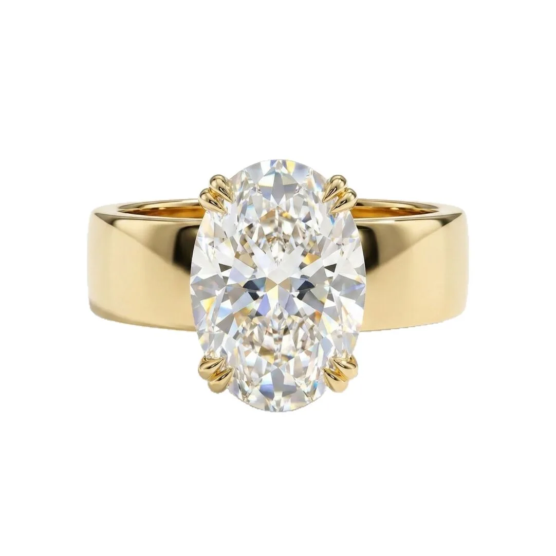 HS09 S925 Silver 18K Yellow Gold Oval Moissanite Rock Wedding Band Women's Ring Center Stone 12*8mm/4.5ct