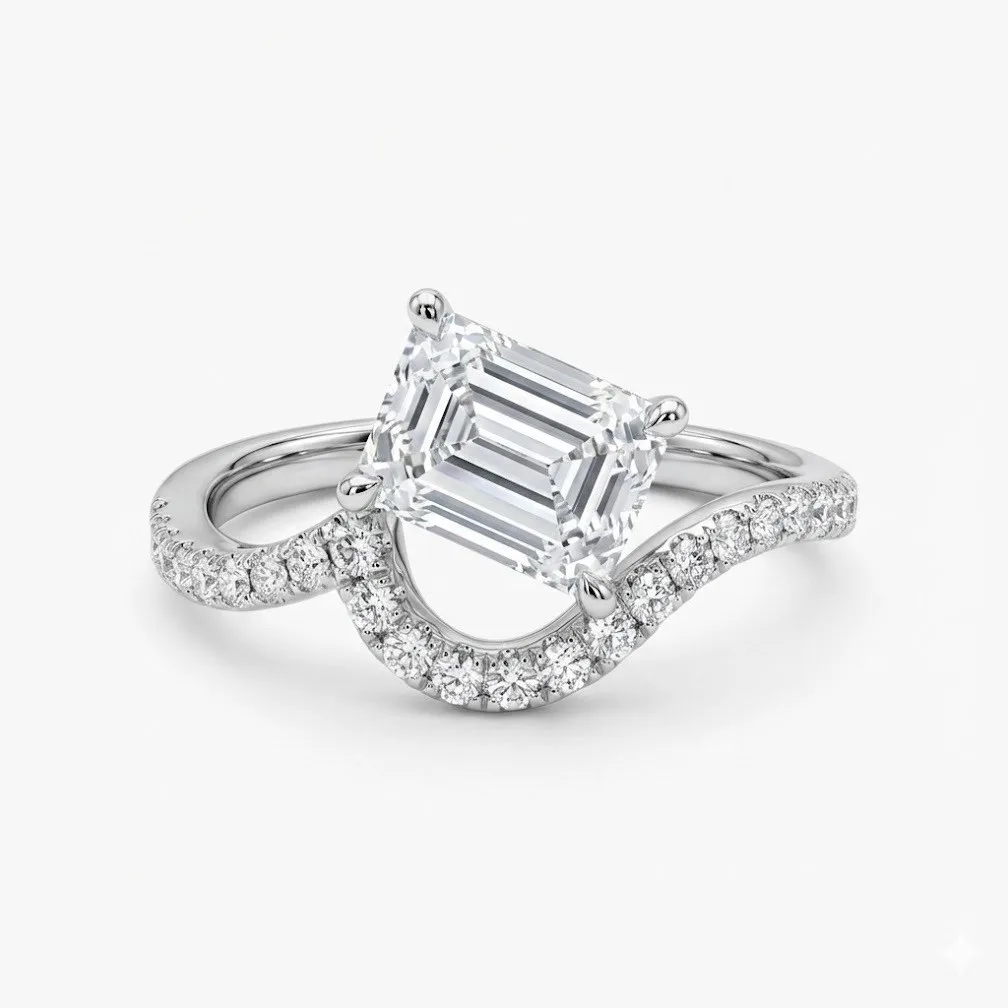 SN104 S925 Silver 18K White Gold Emerald Cut Moissanite Fashion Light Luxury Engagement Ring Women's Ring Center Stone 8*6mm/2.0ct