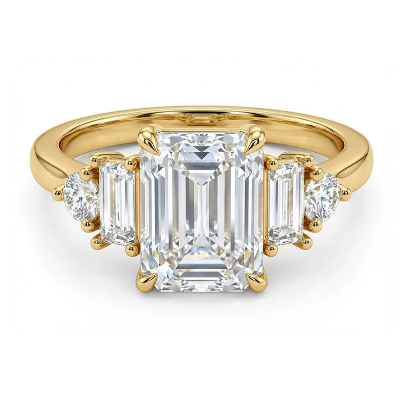 XY52 S925 Silver 18K Yellow Gold Emerald Cut Moissanite Light Luxury Engagement Ring Women's Ring Center Stone 8*6mm/2.0ct