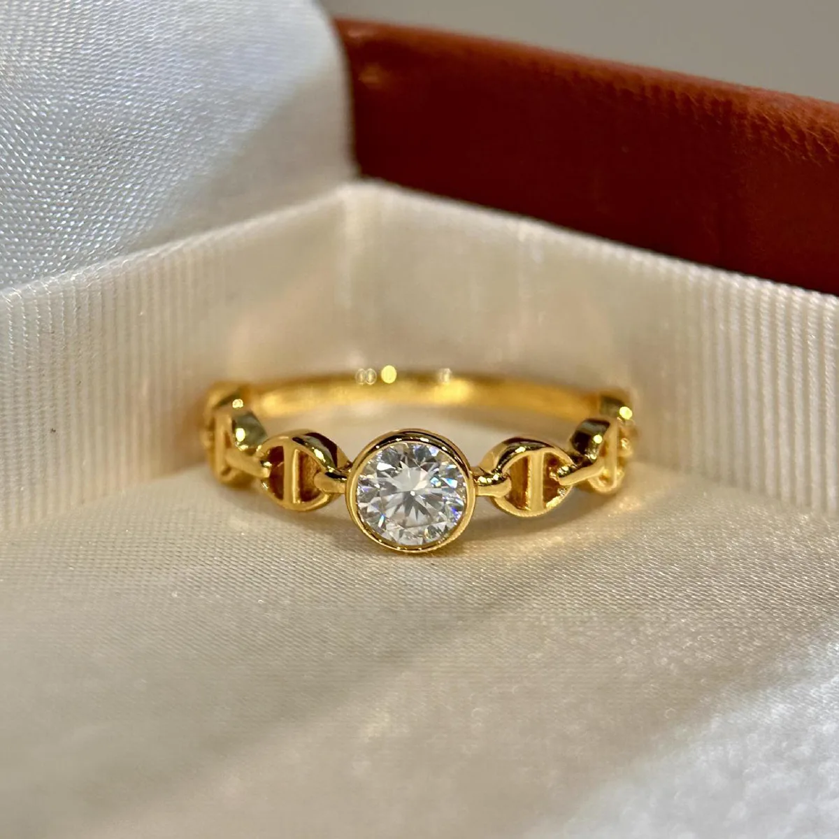 XY42 S925 Silver 18K Yellow Gold Round Moissanite Light Luxury Promise Ring Women's Ring Center Stone 5.0mm/0.5ct