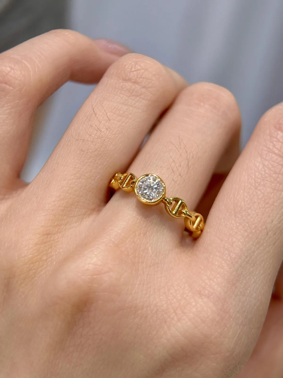 XY42 S925 Silver 18K Yellow Gold Round Moissanite Light Luxury Promise Ring Women's Ring Center Stone 5.0mm/0.5ct