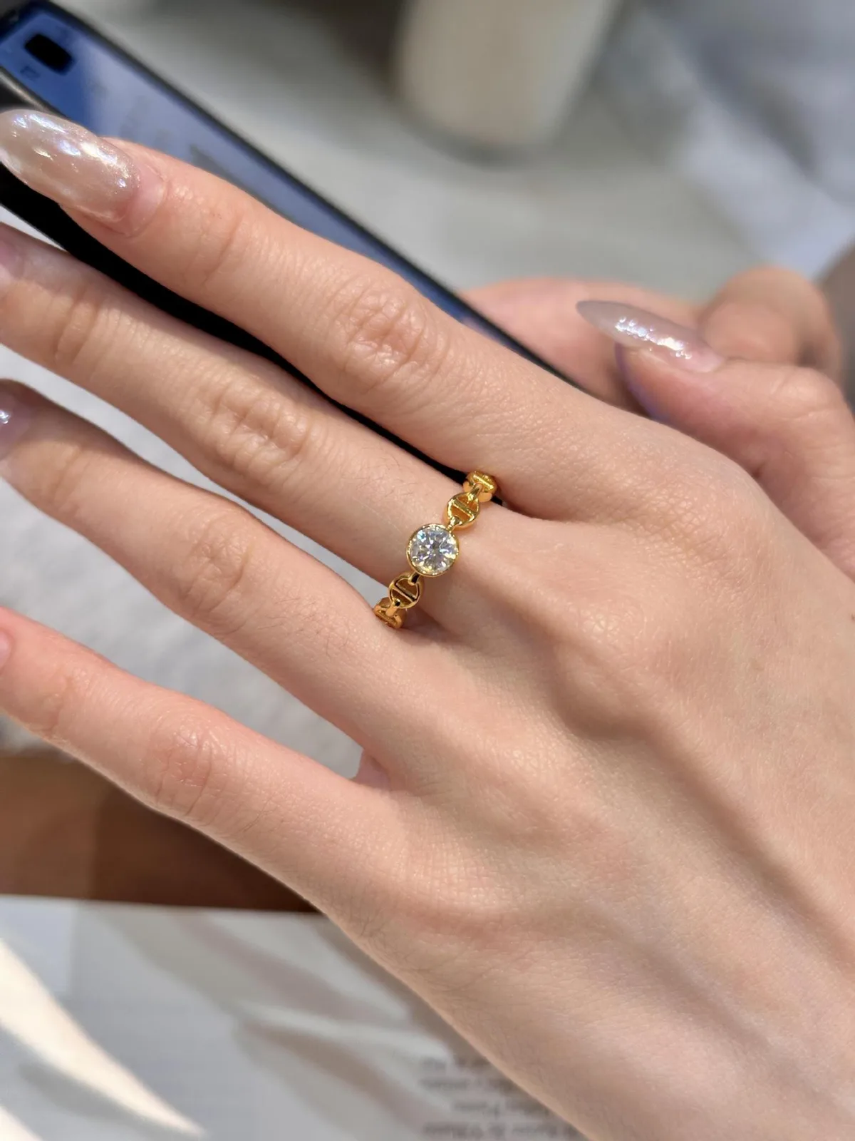 XY42 S925 Silver 18K Yellow Gold Round Moissanite Light Luxury Promise Ring Women's Ring Center Stone 5.0mm/0.5ct