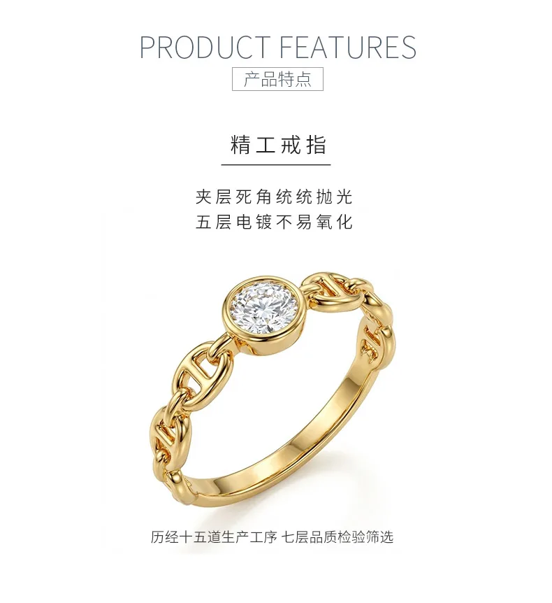 XY42 S925 Silver 18K Yellow Gold Round Moissanite Light Luxury Promise Ring Wome