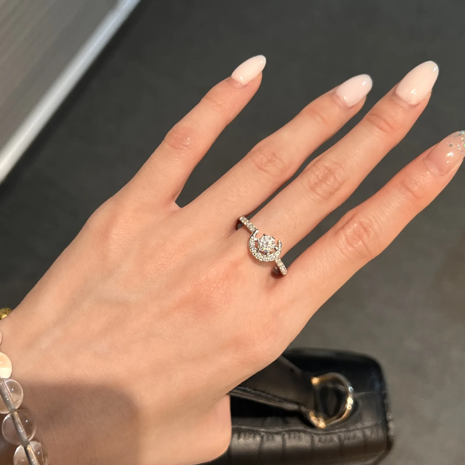 XY51 S925 Silver 18K White Gold Round Moissanite Star Confession Ring Women's Ring Center Stone 5.0mm/0.5ct