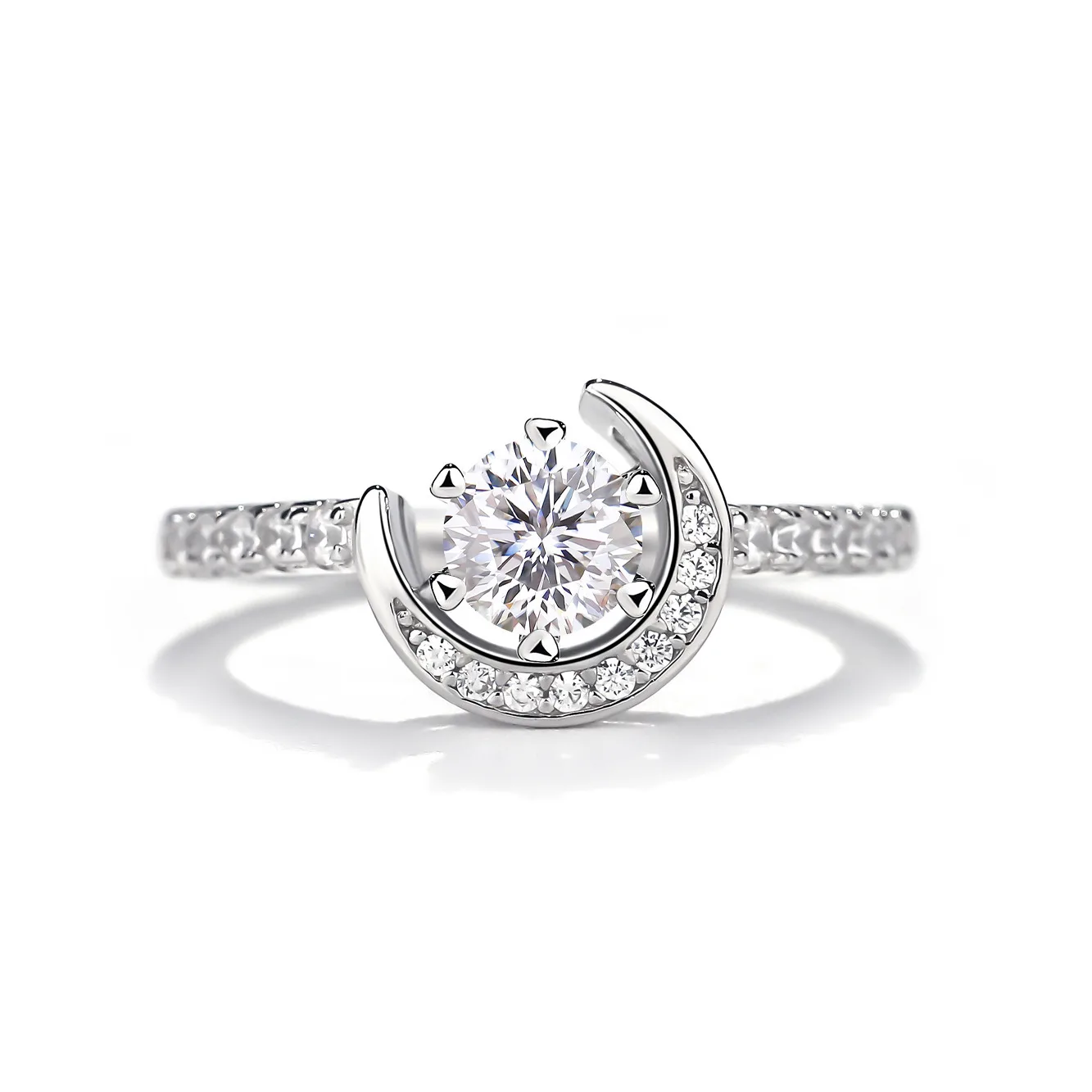 XY51 S925 Silver 18K White Gold Round Moissanite Star Confession Ring Women's Ring Center Stone 5.0mm/0.5ct