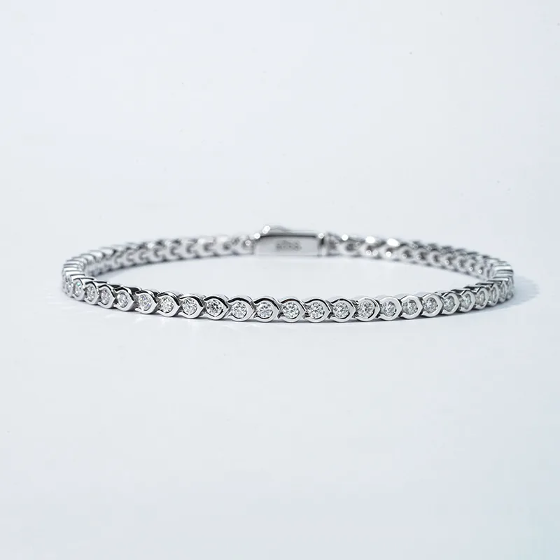 SMB3-0063 S925 Silver 18K White Gold Moissanite Full Pavé Bracelet 1.45ct/1.58ct/1.68ct