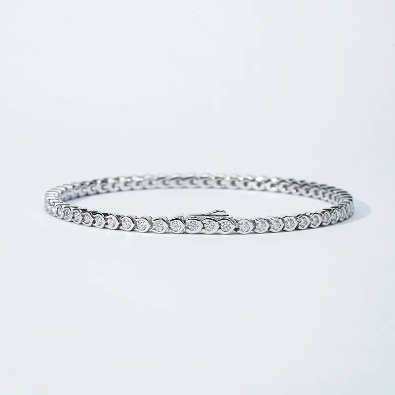 SMB3-0063 S925 Silver 18K White Gold Moissanite Full Pavé Bracelet 1.45ct/1.58ct/1.68ct
