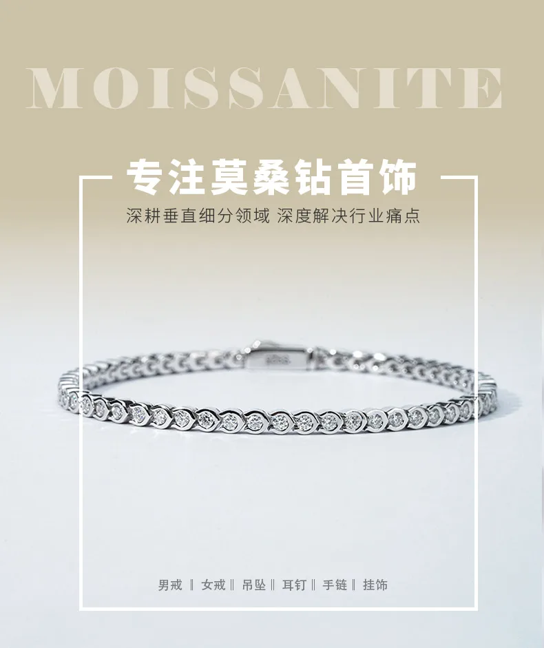 SMB3-0063 S925 Silver 18K White Gold Moissanite Full Pavé Bracelet 1.45ct/1.58ct