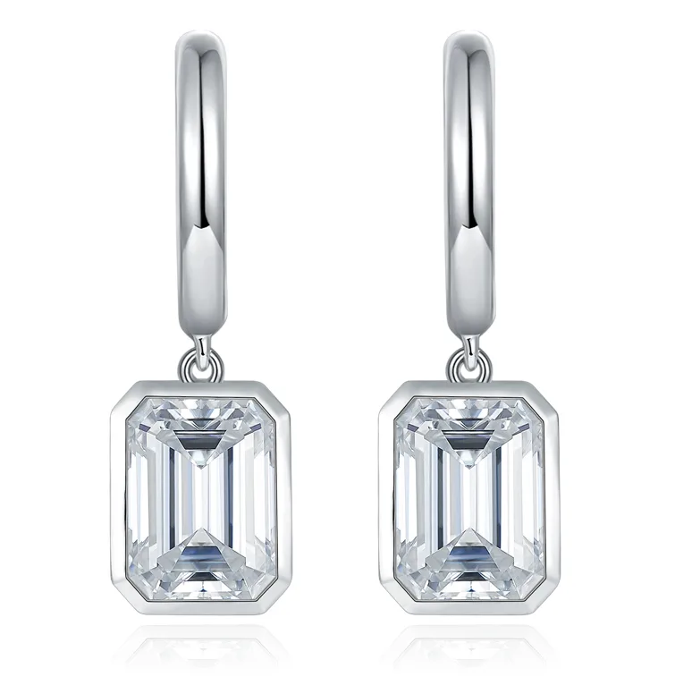 SME3-0048 S925 Silver 18K Gold Emerald Moissanite Earrings 2.0ct*2
