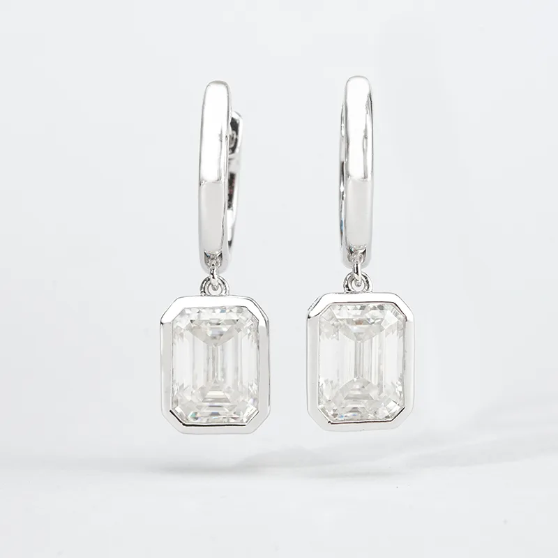 SME3-0048 S925 Silver 18K Gold Emerald Moissanite Earrings 2.0ct*2