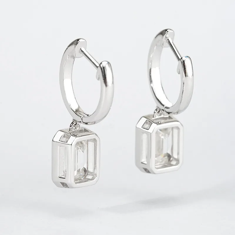 SME3-0048 S925 Silver 18K Gold Emerald Moissanite Earrings 2.0ct*2