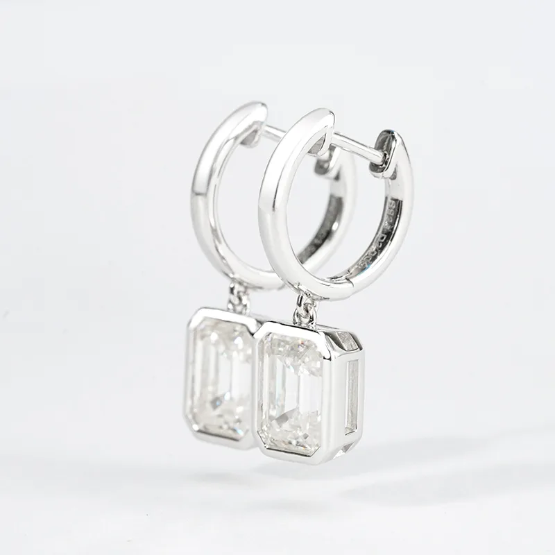 SME3-0048 S925 Silver 18K Gold Emerald Moissanite Earrings 2.0ct*2