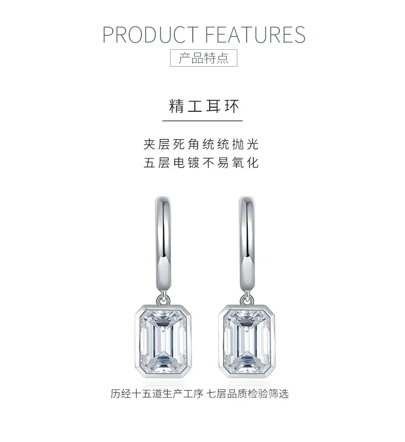 SME3-0048 S925 Silver 18K Gold Emerald Moissanite Earrings 2.0ct*2 detail 5