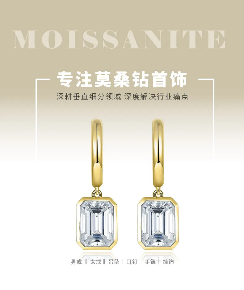 SME3-0048 S925 Silver 18K Gold Emerald Moissanite Earrings 2.0ct*2 detail 1