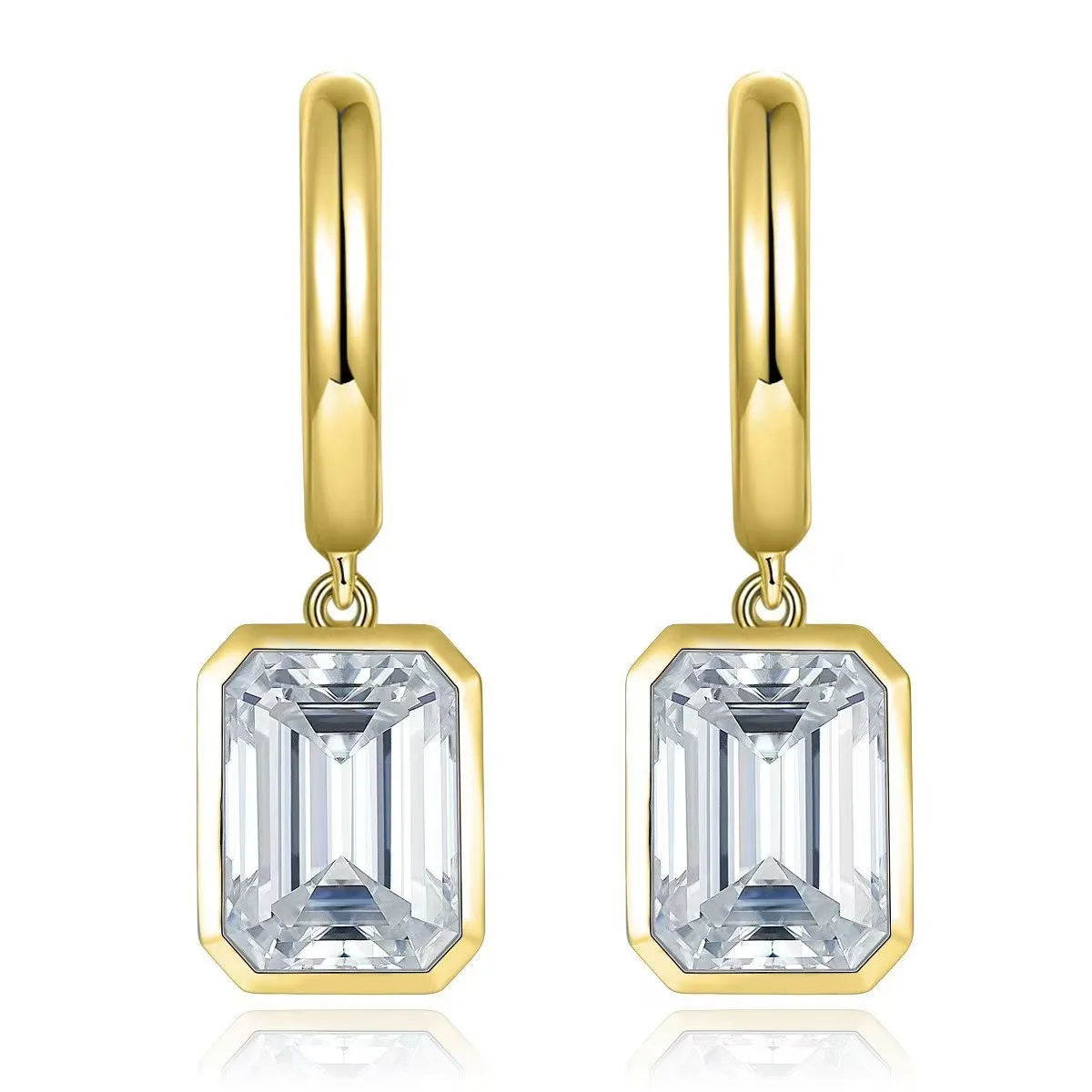 SME3-0048 S925 Silver 18K Gold Emerald Moissanite Earrings 2.0ct*2