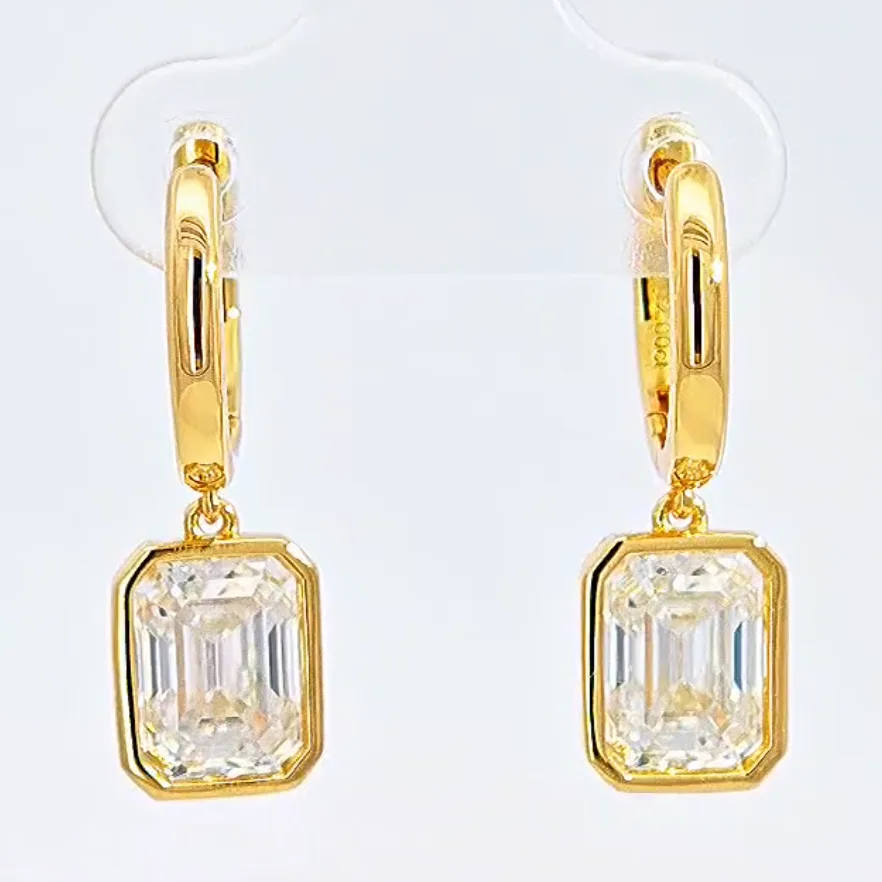 SME3-0048 S925 Silver 18K Gold Emerald Moissanite Earrings 2.0ct*2