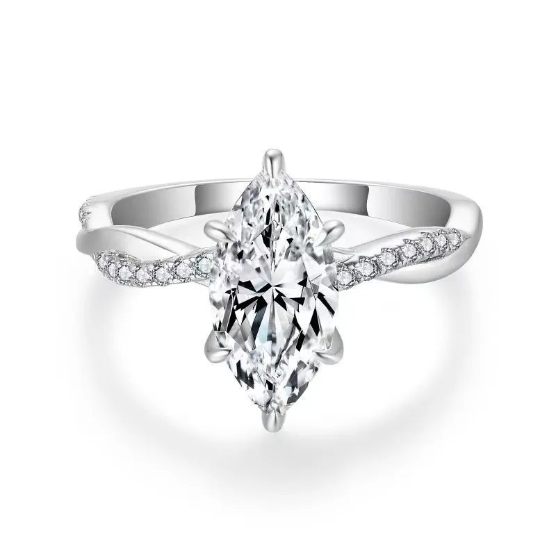 R3-0561 Vine S925 Silver 18K Gold Marquise Moissanite Proposal Ring Women's Ring Center Stone 6*12mm/2.0ct