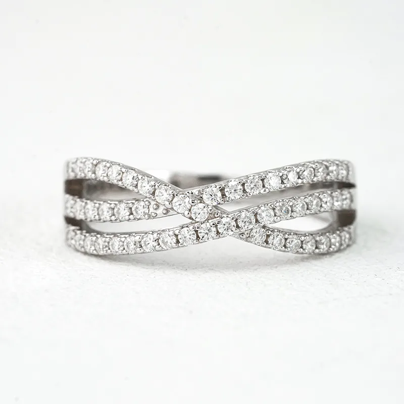 R3-0689 Star S925 Silver 18K White Gold Round Moissanite Wedding Band Ring 0.46ct